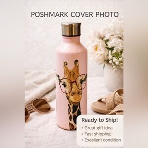 OCS Designs Pink Giraffe Insulated Water Bottle – 17 oz – NEW